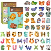 sixwipe 48 Pcs Magnets Animals and Letters, Cartoon Magnetic Animal Fridge Magnets for Magnetic Whiteboards, Photos, Maps, Office Stickers, Refrigerator Magnets Cute Educational Learning Toys for Kids