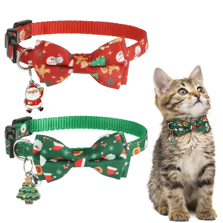 sixwipe 2 Pack Christmas Cat Collar Pet Bowtie Collar with Bell Adjustable Bow Tie Collar with Light Adjustable Buckle for Cat Kitten Puppy Small Dogs Red Green Walmart