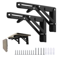 4-Pack 10" Heavy Duty Folding Shelf Brackets - Collapsible Steel Wall Mount Brackets For Tables, Benches, Worktops (Matte Black)