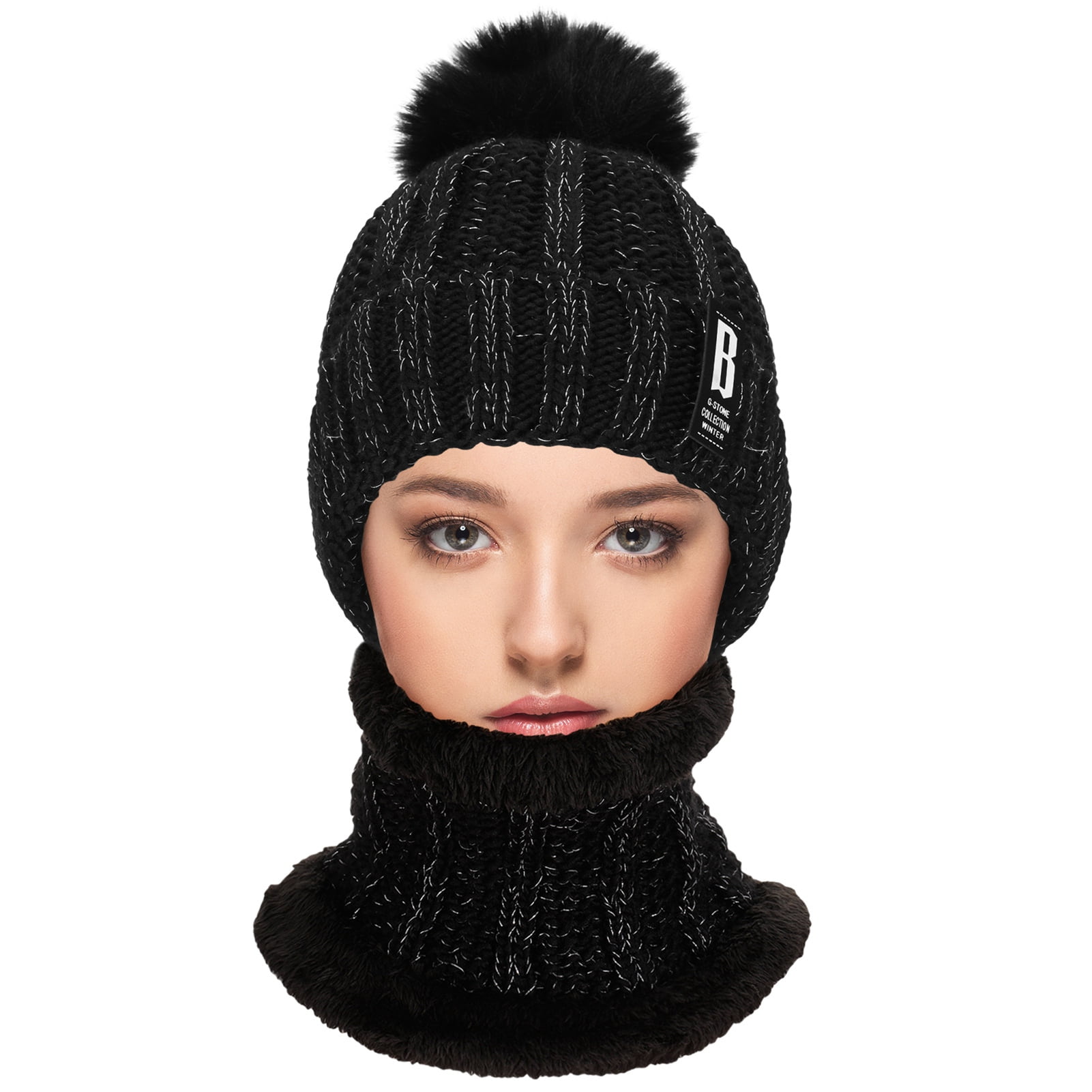 LCZTN Mens Winter Beanie Hat Scarf Set Warm Fleece Lined Knit Ski Hats Slouchy S