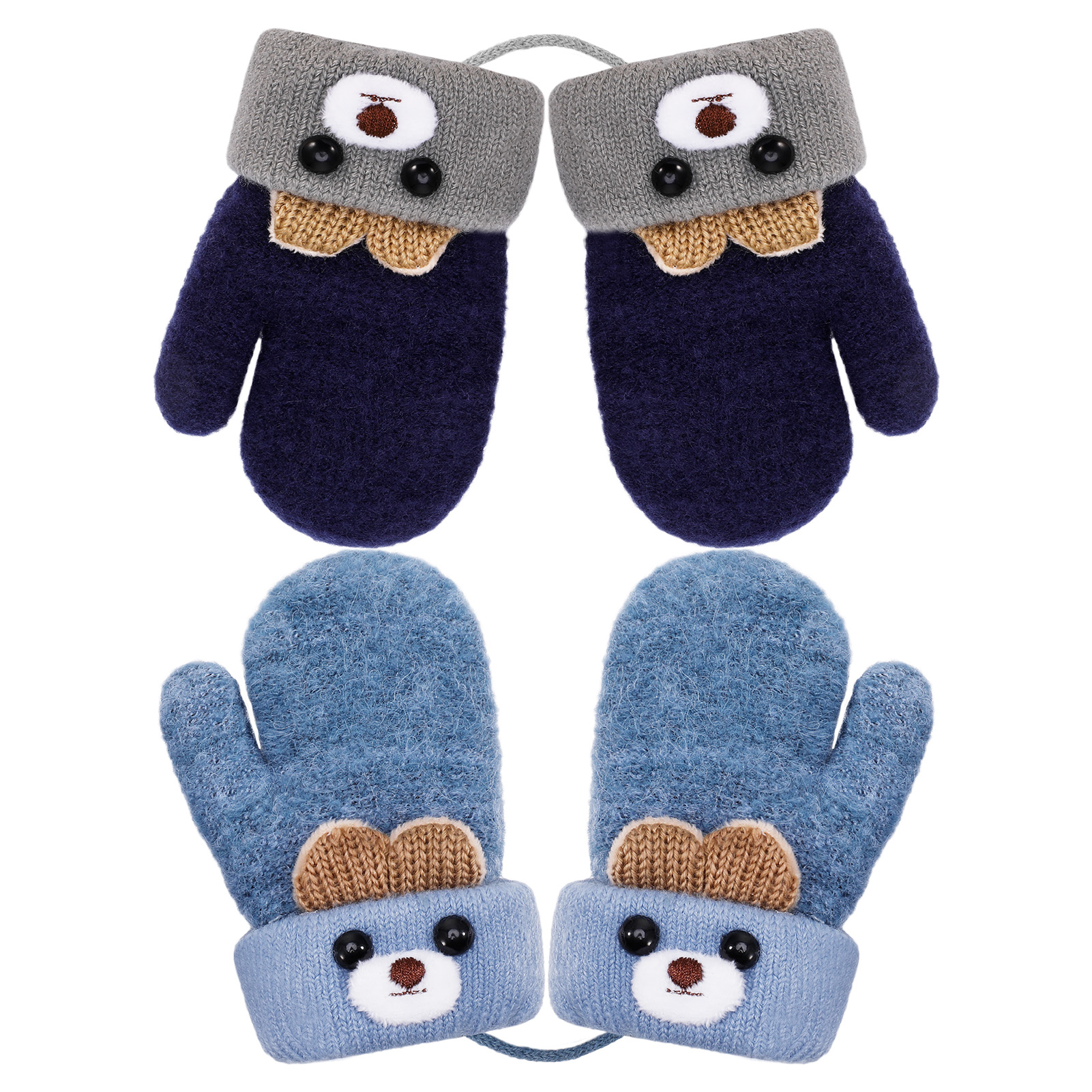 sixwipe 2 Pairs Kids Mittens with String, Children Magic Ski Gloves