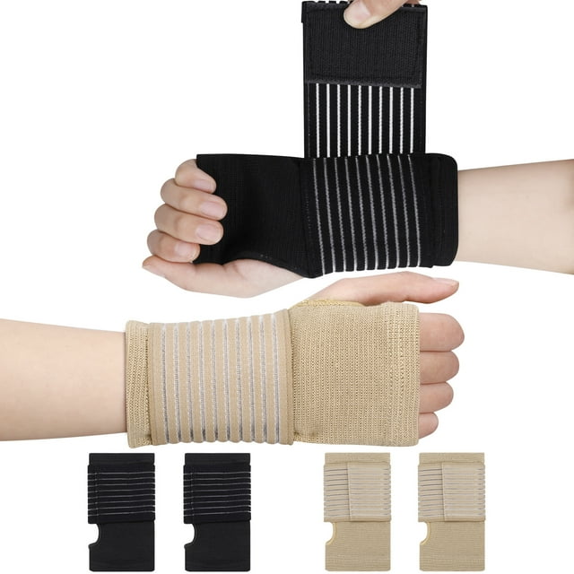 sixwipe 2 Pairs Wrist Brace for Carpal Support, Wrist Support with Elastic Strap for Left and