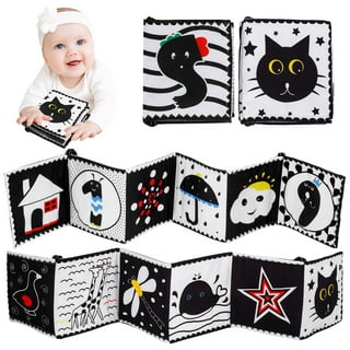 beiens Baby Toys 0-6 Months Tummy Time Crinkle Toys with Mirror Black and  White High