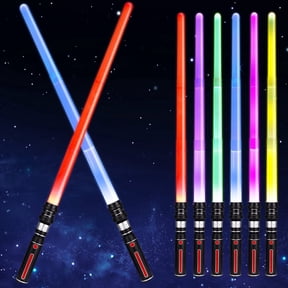sixwipe 2 Pcs Retractable LED Light Up Toy Sword Set for Kids, Color Changing Blinking Sword with Motion Sound, Birthday Gift for Boys & Girls
