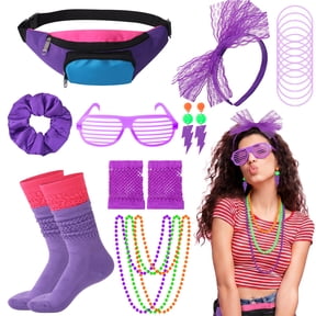sixwipe 20 Pcs 80s Accessories for Women, Fancy Outfit Costume Set with Fishnet Gloves Fanny Pack Necklace Bracelet Earrings Socks Headband, 80s Outfit for Women Costume Theme Party Dress Up