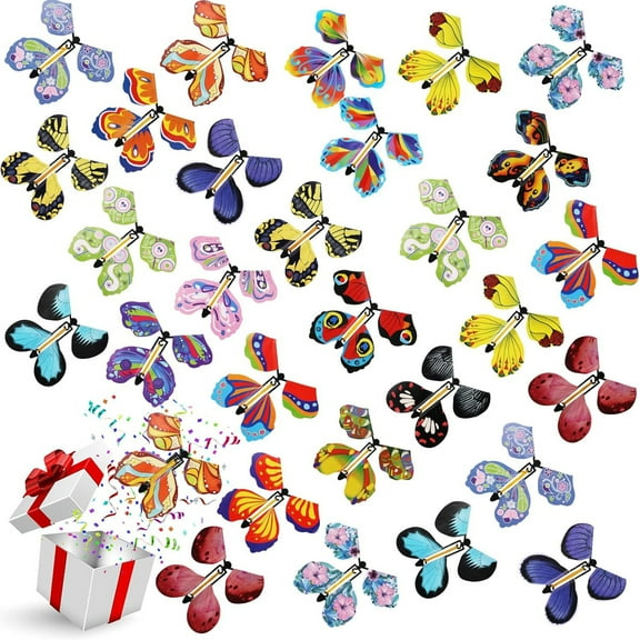 sixwipe 20 Pcs Wind-Up Toys Magic Flying Butterflies, 4.3x5.5 Inch Magic Wind-Up Butterflies for Explosion Box, Greeting Cards, Classrooms, Party, Colorful Flying Paper Butterflies for All Ages