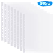 sixwipe 200 Pack Sheet Protectors - Clear Plastic Page Protectors for 3-Ring Binders, Fits 8.5x11 & 9.25x12 Paper, 11-Hole Reinforced Polypropylene 6C Thickness