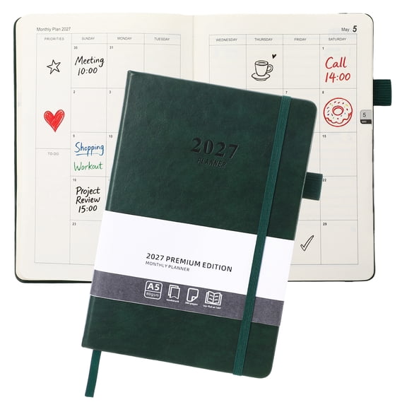 sixwipe 2027 Weekly and Monthly Planner 6.5" x 8.5", 12 Month Agenda Organizer with Leather Cover for Office
