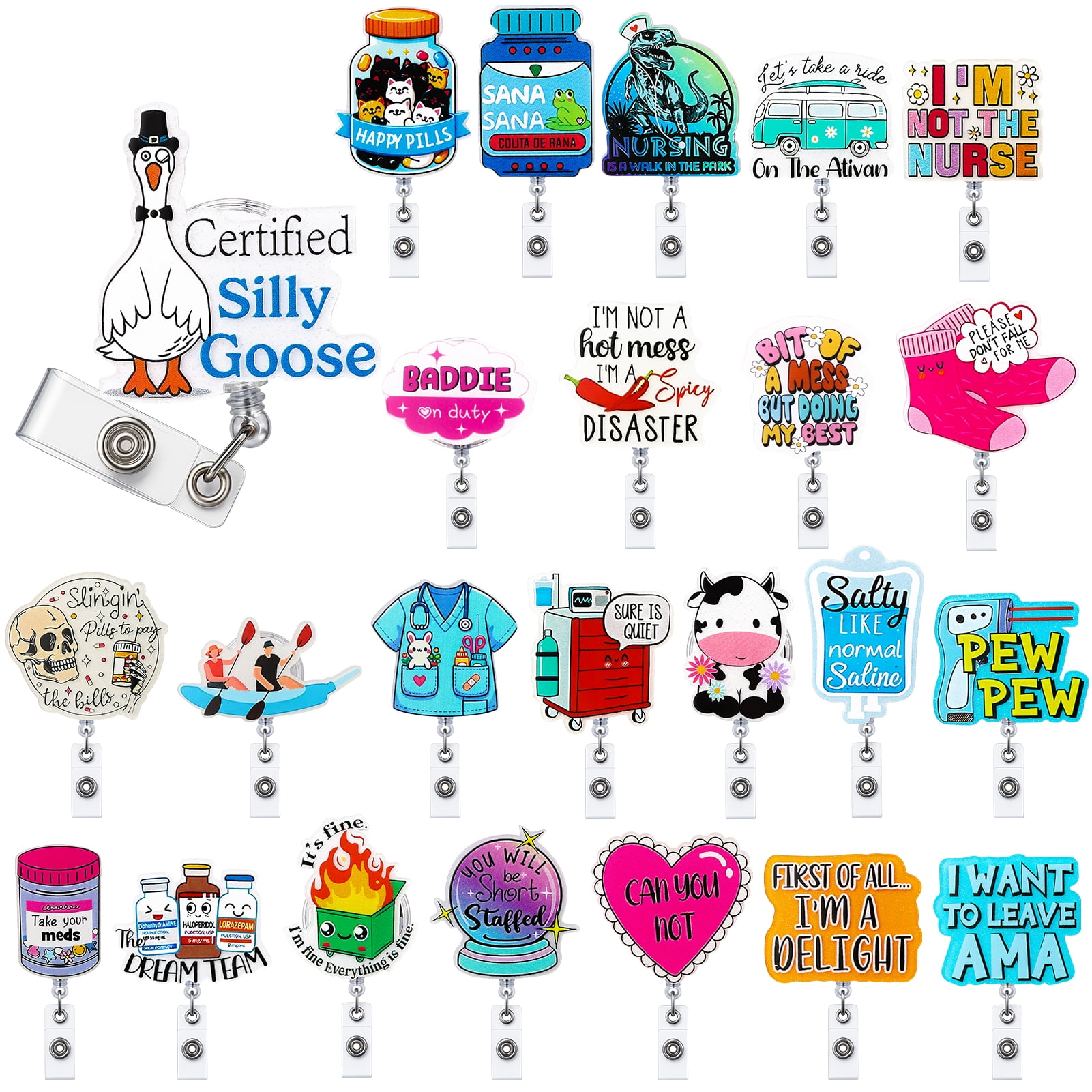 Walmart daily deals:  sixwipe 24 Pcs Funny Cute Badge Reel Bulk, Retractable Badge Reels, Fun Cool ID Badges Reels for Doctor, Student, Medical Assistant Coworker Work Accessories Bulk Gifts
