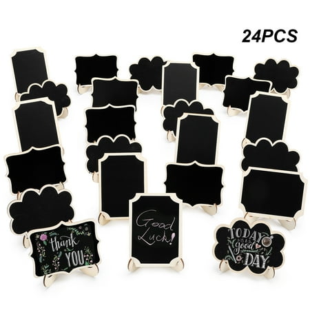 sixwipe 24 Pcs Mini Chalkboard Signs, Small Chalkboard Labels with Easel Stand, Wooden Blackboard for Table Numbers, Food Signs, Wedding Signs, Place Cards and Event Decoration
