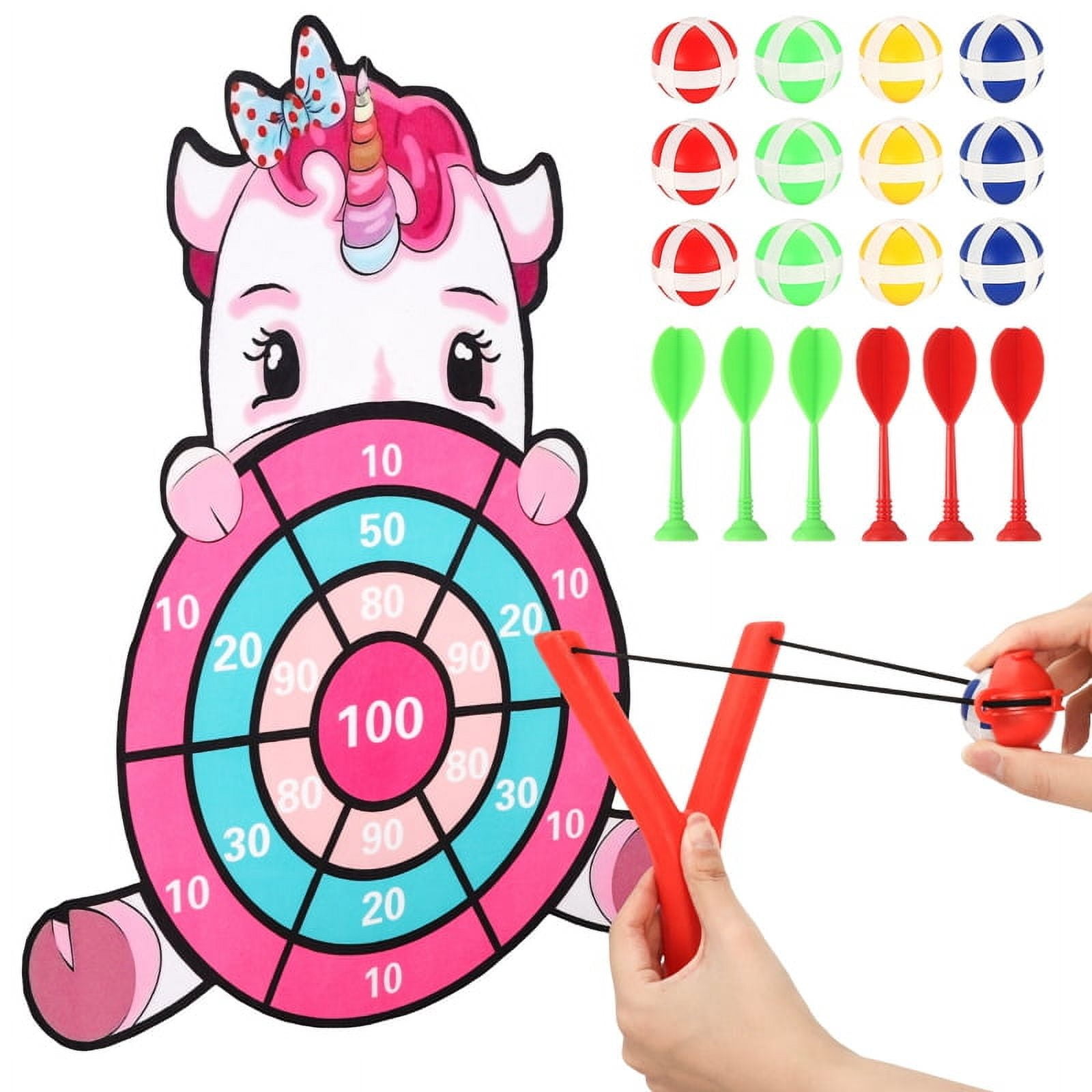 sixwipe 25" Large Unicorn Dart Board Game for Kids, Party Games Girls Toys Age 3-12, Indoor Outdoor Outside Party Sports Game Toys Christmas Gifts with 12 Sticky Balls, 6 Darts and 1 Bow