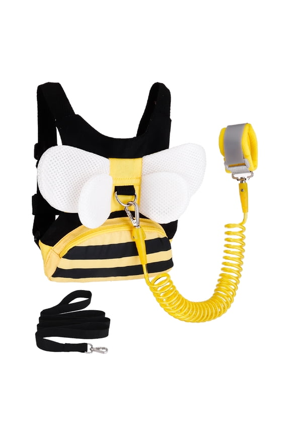 3 in 1 Toddler Harness Leashes + Anti Lost Wrist Link, Cute Bee Kids Harness Backpack with Leash, Child Harness Leash Safety Wristband Strap Belt Protector for Baby Boys Girls to Outdoor