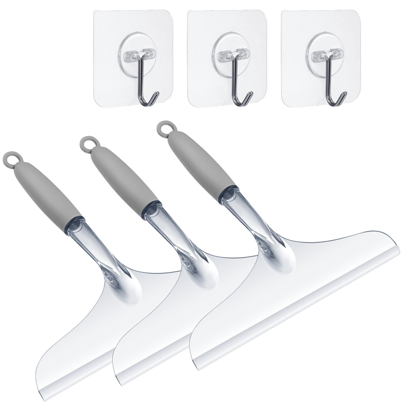 sixwipe 3 PCS Shower Squeegees with 3 Hooks, 10 inch Rubber Window