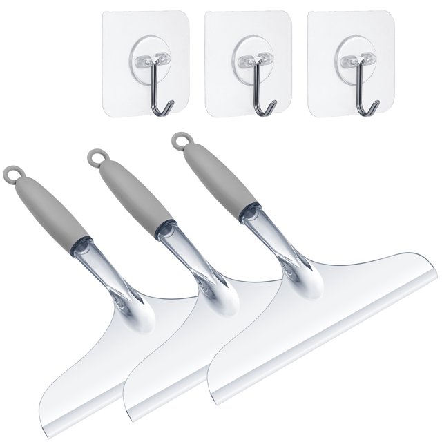 sixwipe 3 PCS Shower Squeegees with 3 Hooks, 10 inch Rubber Window