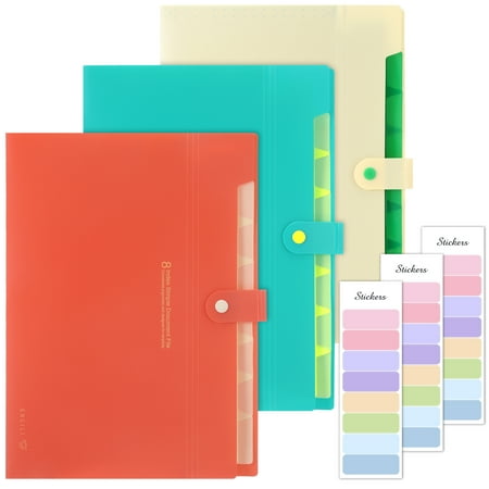 sixwipe 3 Pcs Expanding File Folder with 8 Pockets, Accordion File Organizer Folder, A4 Letter Size Paper Document Receipt Organizer for Classroom, Home, Office