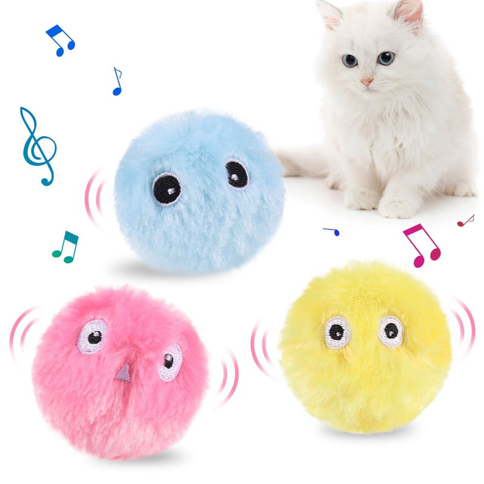 sixwipe 3 Pcs Fluffy Plush Cat Ball, Interactive Barking Cats Playing