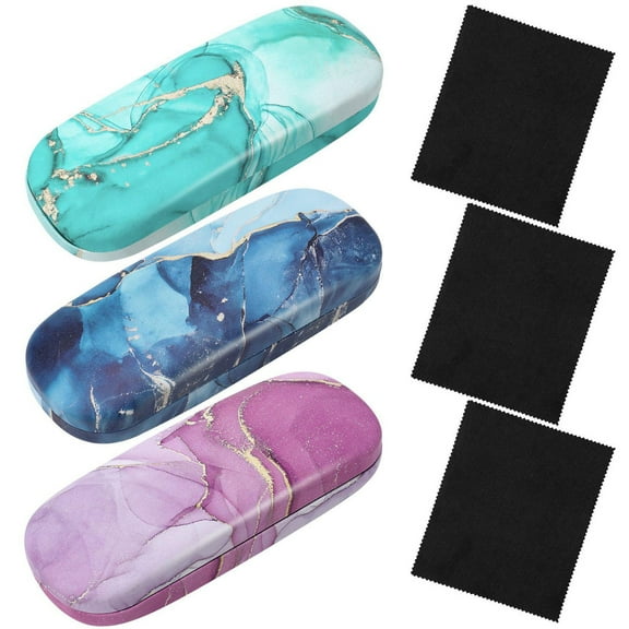 sixwipe 3 Pack Eyeglasses Case Hard Shell - Scratch-Resistant Protective Glasses Storage Box with Microfiber Cloth | Portable Travel Eyeglasses Holder for Sunglasses & Reading Glasses