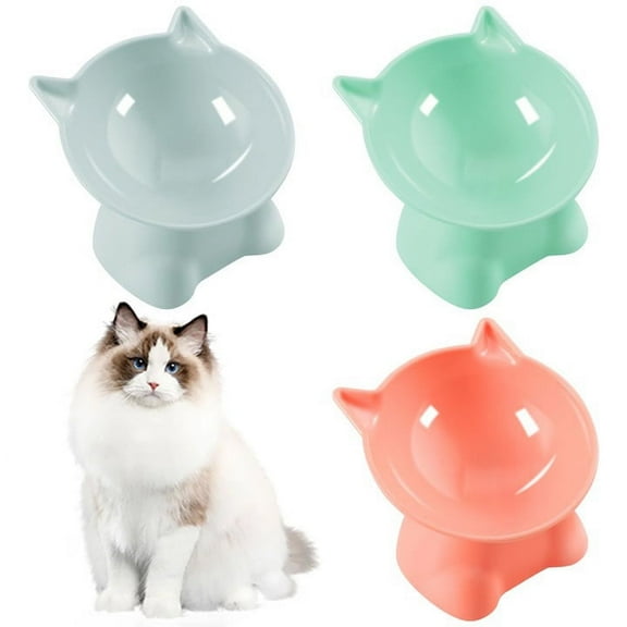 sixwipe 3 Pcs Plastic Tilted Cat Food Bowls, Tilted Elevated Cat Bowls for Food and Water, Cat Bowl for Indoor Cat, Stress Free, Backflow Prevention, Dishwasher Safe, Lead & Cadmium Free(Grey, Green, Orange)