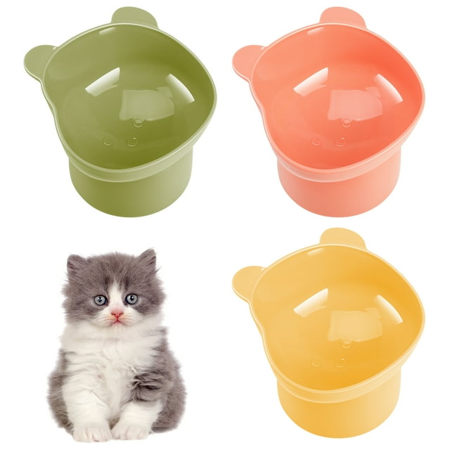 sixwipe 3 Pcs Tilted Elevated Cat Bowls, Plastic Raised Cat Bowls for