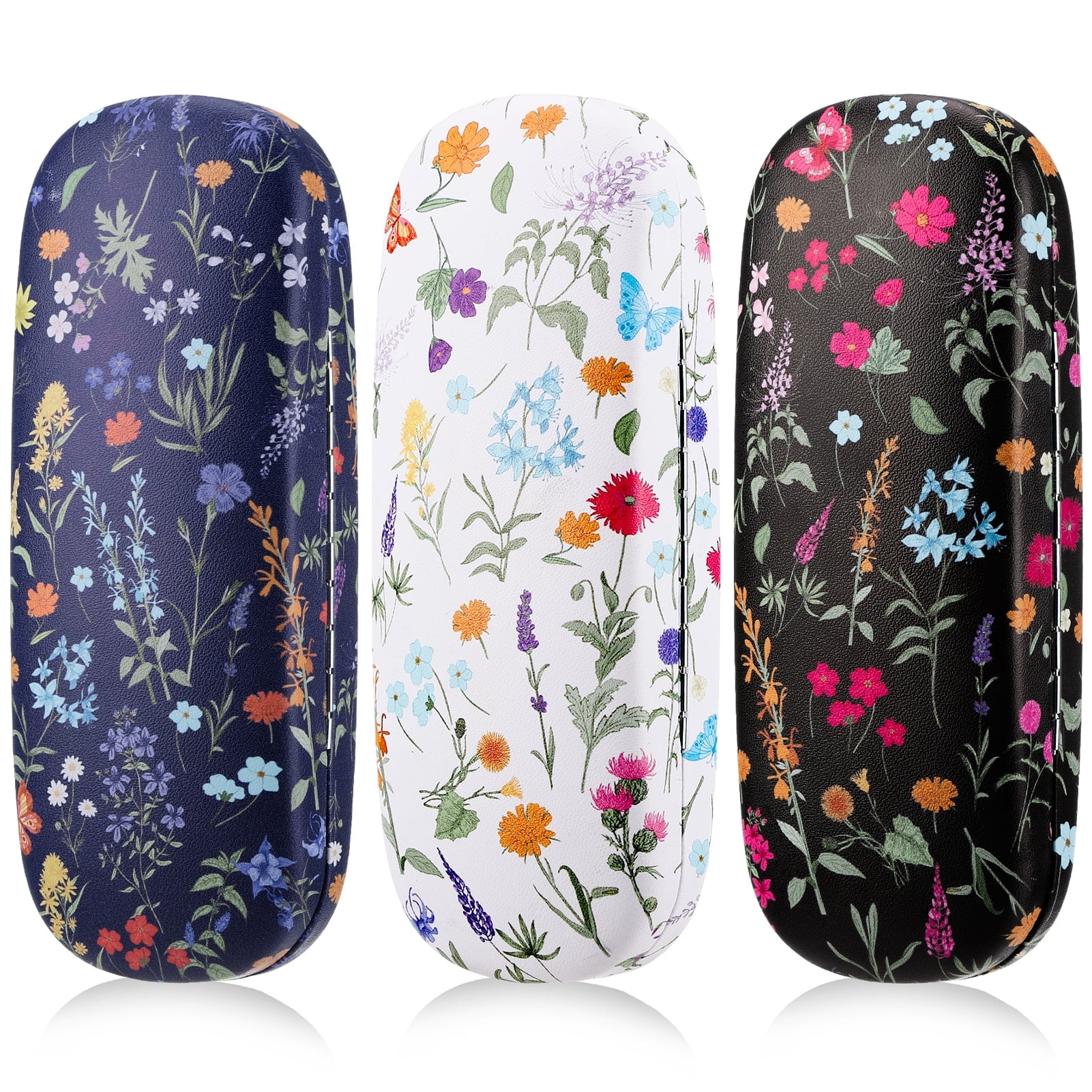 sixwipe 3 Pieces Floral Pattern Eyeglasses Case, Portable Hard Shell Glasses Case for Women Men, Fabrics Flowers Glasses Case for Glasses Myopic Glasses Sunglas