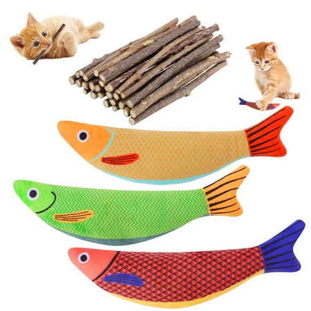 sixwipe 30 Pcs Silvervine Sticks for Cats, 3 Pack Cat Toys Saury Fish, Catnip Chew Toys, Catnip Crinkle Sound Toys Soft and Durable, Cat Chew Toys Wooden Stick for Cats of All Ages