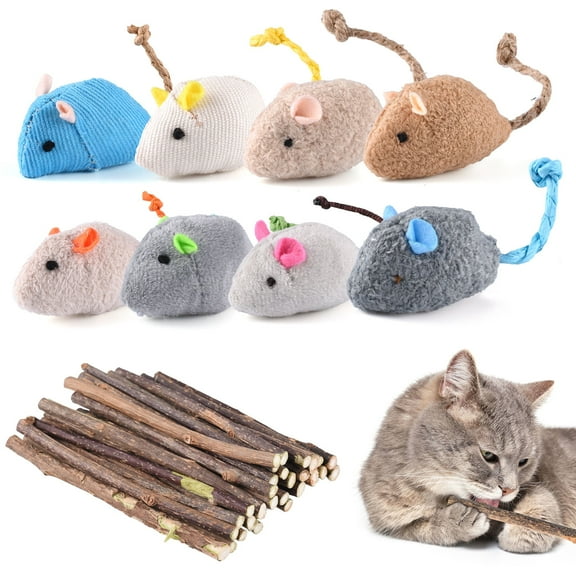 sixwipe 30 Pcs Silvervine Sticks for Cats, 8 Pcs Skitter Critters Cat Toy Catnip Mice, Natural Catnip Sticks Chew Sticks, Teeth Molar Chew Toys for Cat Kitten Kitty