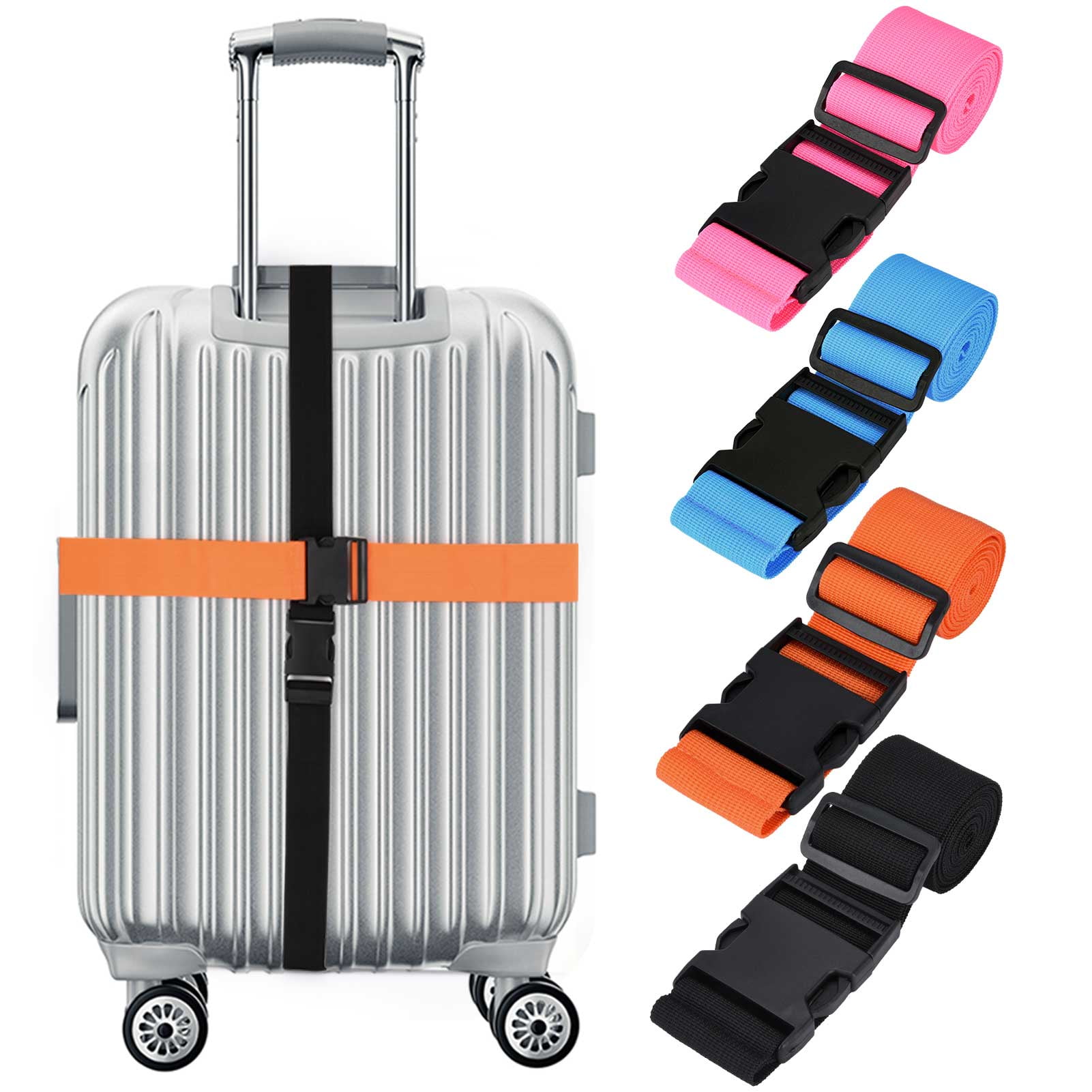sixwipe 4 Pack Luggage Straps, Suitcase Luggage Strap, Travel Adjustable  Suitcase Belts with Quick Release Buckle, Non-Slip Security Belts for All  Suitcase Baggage(Pink,Blue,Orange,Black) 