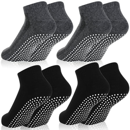 sixwipe 4 Pairs Non Slip Socks with Grip, Anti Slip Socks with Cushion,Full Toe Ankle Fall Prevention Socks with Grip,Non Skid Socks for Yoga,Pilates,Dance,Ballet,Men,Women(Black, dark gray)