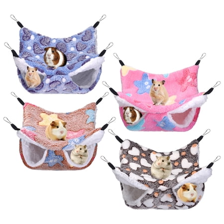 sixwipe 4 Pcs Guinea Pig Hammock, 11.8*11.8Inch Ferret Hammock, Hamster Hammock, Double-Layer Pet Cage Hammock, Soft Plush Hanging Beds for Hamster Ferret Guinea Pig Squirrel Chinchilla Rat
