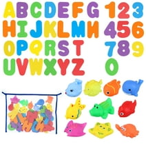 sixwipe  46 Pcs Bath Toys Set for Kids Age 1-3, Foam Letters and Numbers ABC Alphabet Learning  Bathtub Toys, Bath Rubber Toys with Mesh, Swimming Pool Games Water Toys