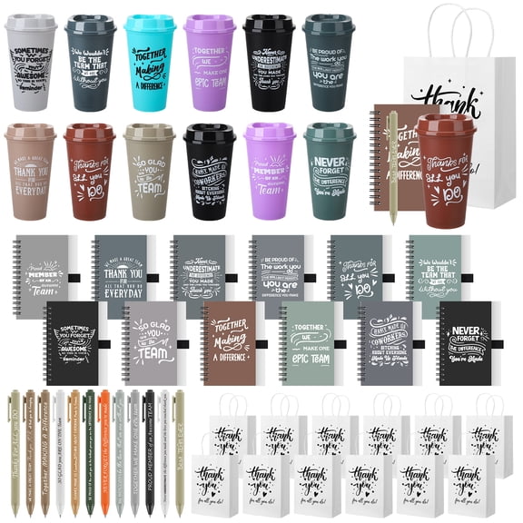 sixwipe 48 Pcs Employee Appreciation Gifts Set, Included 16 oz Plastic Coffee Cups, Mini Notebooks, Thank You Bags, Bulk Thank You Team Gift for Coworker Team Staff Teacher Employee Volunteer Gift