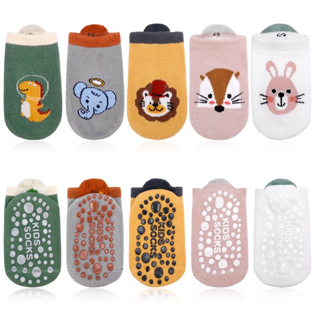 sixwipe 5 Pairs Non Slip Baby Ankle Socks, Baby Non Slip Socks, Unisex