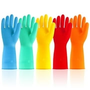 sixwipe 5 Pairs Rubber Cleaning Gloves for Household, Colorful Reusable Dishwashing Gloves for Kitchen, Household Cleaning Gloves for Washing Dishes and Cleaning Tasks, Flexible Durable and Waterproof Non-Slip(M)