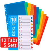 sixwipe 50-Tab Binder Dividers, 5-Set Plastic Notebook Dividers with 10 Tabs, 11-Hole Punched for 3-Ring Binders, Office & School Supplies