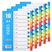sixwipe 5 Sets 10 Tabs Binder Dividers with Colorful, File Dividers with 11 Pre-punched Holes, Write and Erase Plastic Binder Dividers for Students and Office Workers