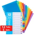 thumbnail image 1 of sixwipe 5 Sets 12 Tabs Binder Dividers for 3 Ring Binders, Total 60 Tabs File Notebook Dividers with 11 Pre-punched Holes, Plastic 60 Tabs Dividers for School Supplies and Office Workers, 1 of 7