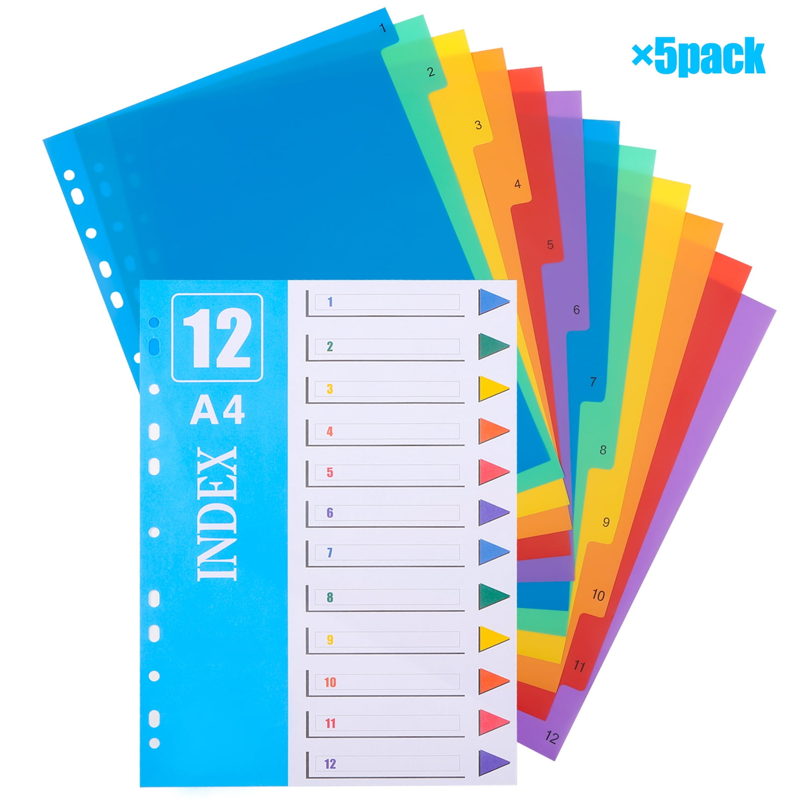 sixwipe 5 Sets 12 Tabs Binder Dividers for 3 Ring Binders, 12 Tabs File Notebook Dividers with 11 Pre-punched Holes, Plastic 12 Tabs Dividers for School Supplies and Office Workers