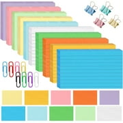 sixwipe 500PCS Color Index Cards, 80Pcs Safety Pin and 20Pcs Clips, 3x5 Ruled Notecards Blank Note Flash Cards Business Cards for Studying Taking To Do List