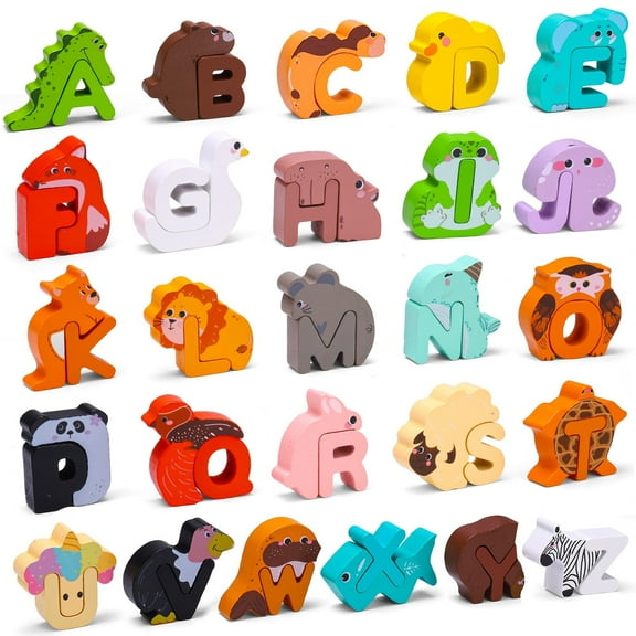 sixwipe 52 Pieces Wooden Alphabet Animal Puzzles, Matching Game for Toddlers, ABC Peg Puzzles Matching Games, Preschool Learning Activities Toys for Kids Ages 3 4 5