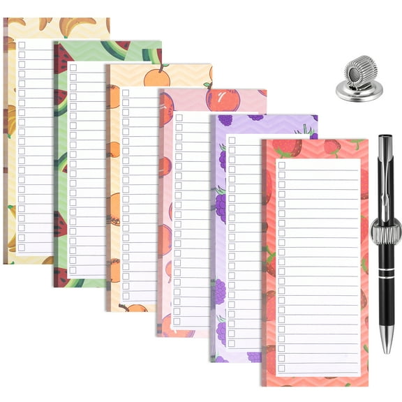 sixwipe 6 Pack 300 Sheets Magnetic Notepads for Refrigerator with Pen Holder, Bleed Resistant Paper,Flat Writing Surface with Clear Checklist Layout for Home & Office Organization