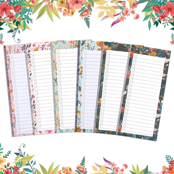 sixwipe 6 Pack Magnetic Notepads for Refrigerator, Grocery List Magnet Pad for Fridge, Magnetic Note Pads Lists, 60 Sheets Per Pad, 6 Floral Designs, Full Magnet Back To-Do-List Notepads