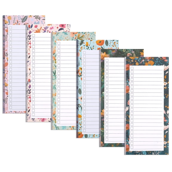 sixwipe 6 Pack Magnetic Notepads for Refrigerator, Grocery List Magnet Pad for Fridge, Magnetic Note Pads Lists, 60 Sheets Per Pad, 6 Floral Designs, Full Magnet Back To-Do-List Notepads