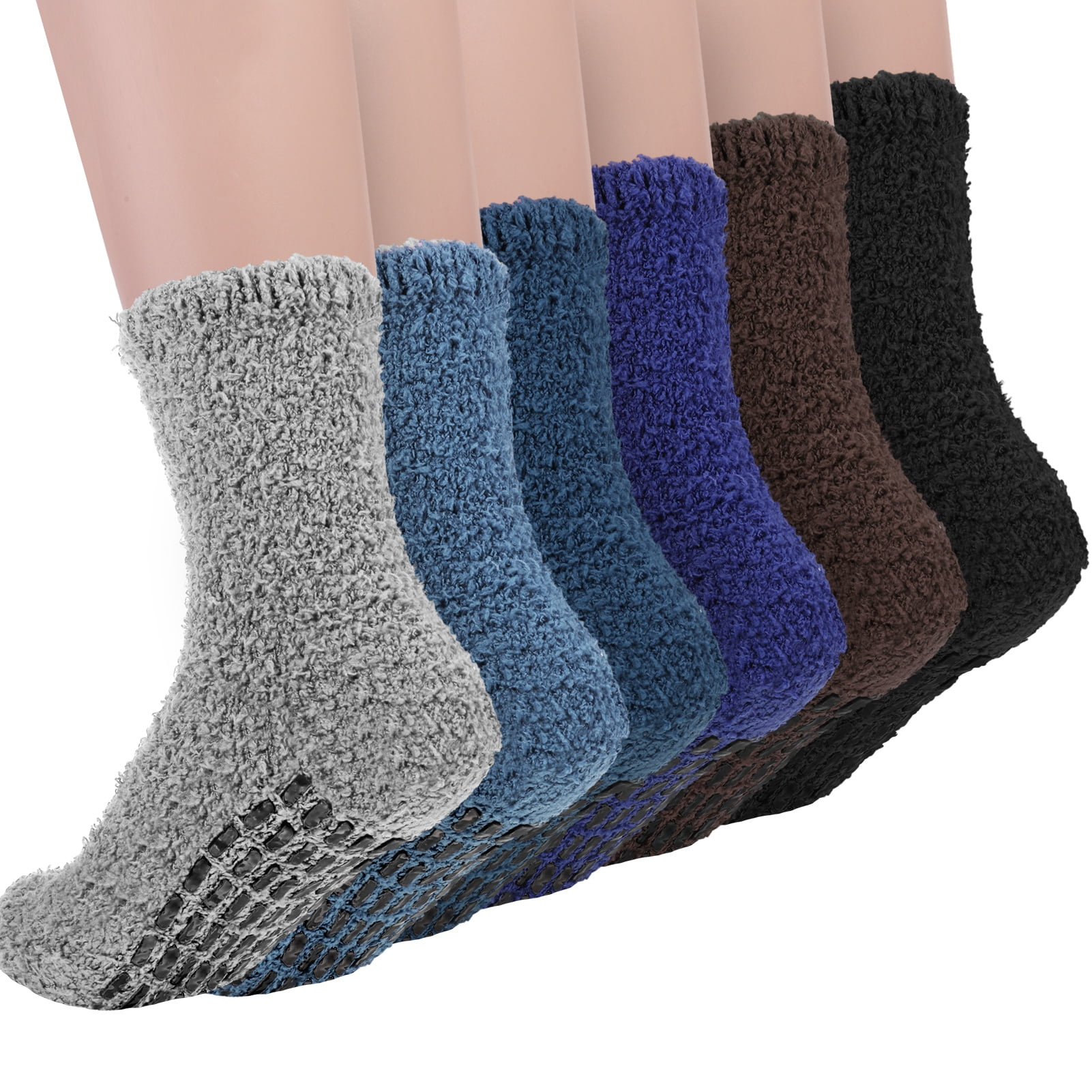 sixwipe 6 Pairs Fuzzy Socks for Men with Grip, Non Slip Fuzzy Socks for