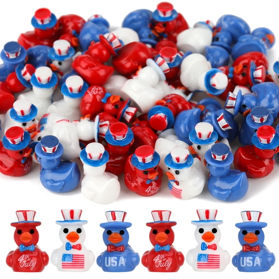 sixwipe 60 Pcs Patriotic Mini Resin Ducks, Independence Day & Memorial Day Decor, Tiny Duck Figurines Bulk for Micro Garden Landscape, 4th of July Party, Patriotic Themed Events, Home Decor