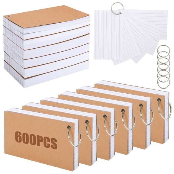 sixwipe 600 Pcs Index Cards, 3 x 5 Inches Flash Cards with Ring, Punched Lined Flashcards Ruled Index Cards Notecards Study Cards for Studying, Learning, Memory