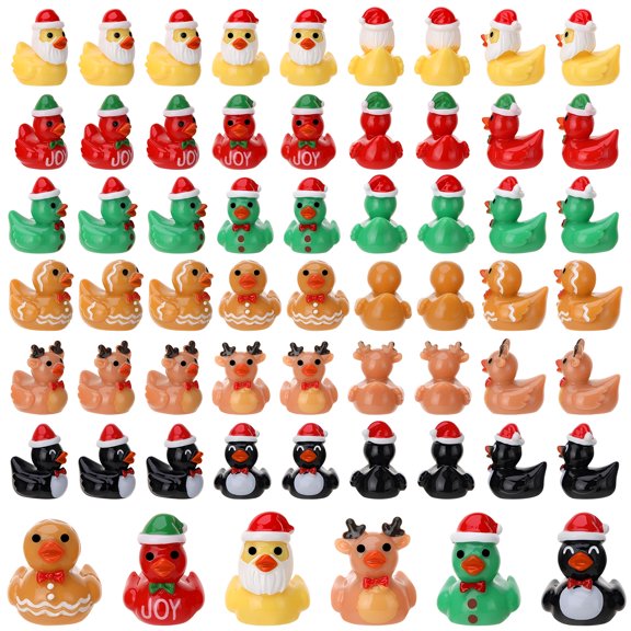 sixwipe 60Pcs Christmas Mini Resin Ducks, Miniature Christmas Hat Duck, The Dark Bulk for Micro Fairy Garden, Tiny Ducks Micro Landscape Garden Aquarium Dollhouse for Xmas Birthday Ornaments