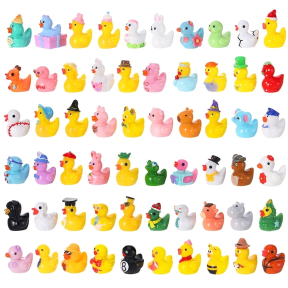 sixwipe 60Pcs Mini Resin Ducks, Tiny Animals Figures to Hide Small Little Plastic, Miniature Ducks Bulk for Dollhouse Decor Home Office, Aquarium Landscape Fairy Garden Accessories