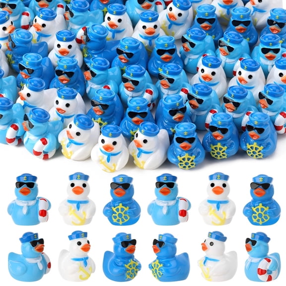 sixwipe 60pcs Mini Resin Sailor Cruise Ducks, Tiny Cruise Ducks for Hiding, Miniature Sailor Cruise Figurines, Ducks for Cruise Ship, Nautical Cruise Party Favors Gift Decoration