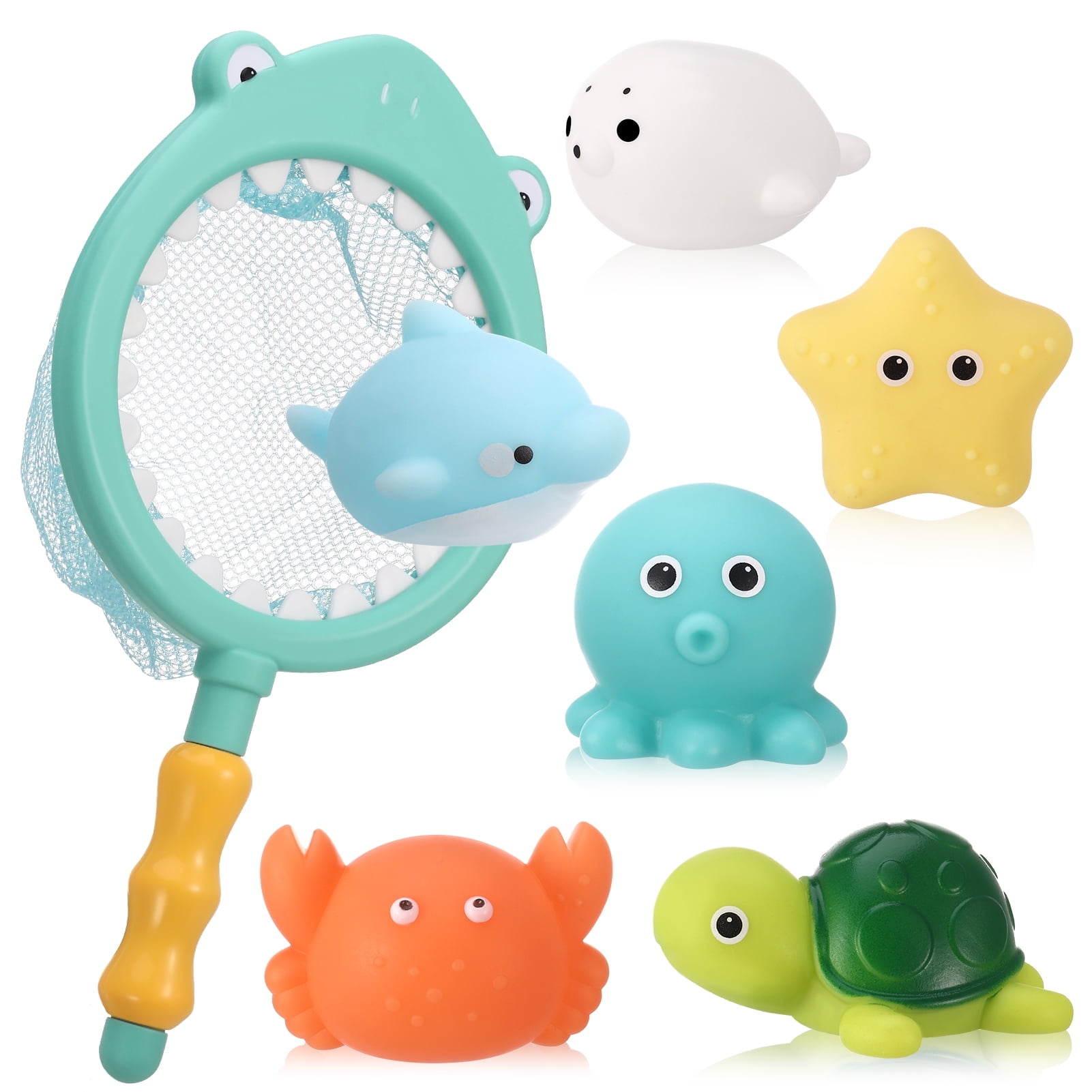 sixwipe 6PCS No Hole No Mould Baby Bath Toys with Net,Mould Free Bath Toys for 1 2 3 4 Year Olds Toddler Kids Swimming Pool Toys Anti-mould Sea Animals Water Toys for Boys Girls