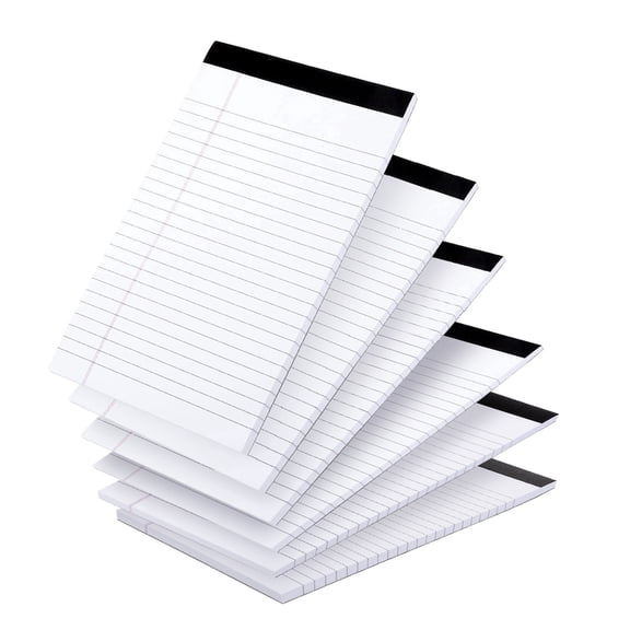 sixwipe 6Pcs Legal Pads 8*5inch, White Writing Pads, Micro Perforated Pages with Sturdy Back, 50 Sheets Per Pad, Multi-Pack Notepads for Office & Professional Supplies
